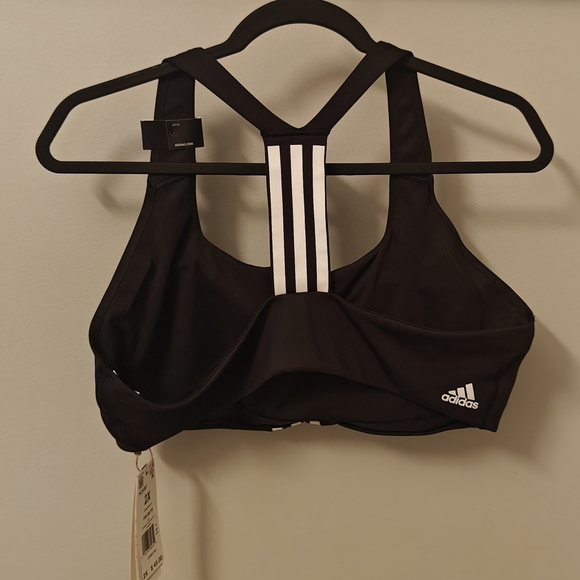 Adidas Black 3 White Stripe Active Bra Top Size 2X New W/Tags - Picture 3 of 10